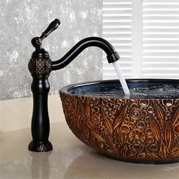 Bathroom Basin Faucet Carved Brass Black Oil Brushed Bathroom Faucet Single Handle Cold Hot Sink Mixer Tap Wash Basin Water Tap