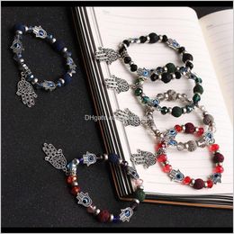 Link, Chain Bracelets Drop Delivery 2021 Turkish Blue Bracelet Muslim Jewellery Fatima Palm Devils Eye 3Enfk