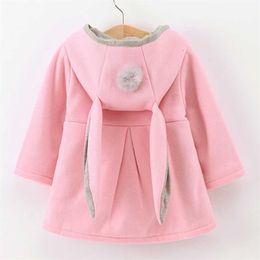 Spring Autumn Baby Kid Girls Jackets Rabbit Ear Cotton Winter Outerwear Children Hooded Coats 1 2 3 4 5 Year old Toddler Clothes 211204
