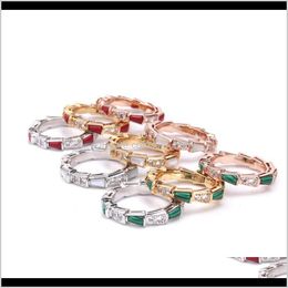 Band Rings Jewellery Drop Delivery 2021 European And American Versatile Creative Snake Bone Temperament Microinlay Zircon Shell Green Agate Car