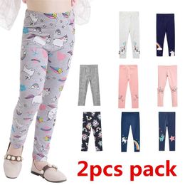 Cotton Girl Leggings Trousers Kids Pants Elastic Waistband Girls Pants Skinny Print Cartoon Unicorn Children Leggings Trousers 211028