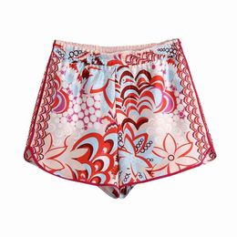 Vintage Tetem Floral Print Women Shorts Summer Kimono Patchwork Elastic Waist Button Up Casual Chic Female Shorts 210625