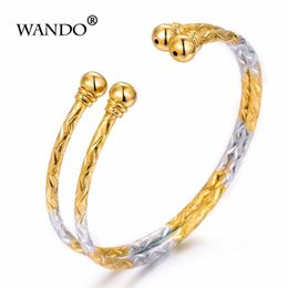 Wando 2pcs/lot 24k Gold Africa Jewelry Ethiopian Two Colour Bracelet Dubai Bangle for Women Kids Diy Charms Birthday Gifts Wb95 Q0719