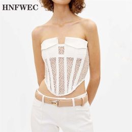 Women Camis Backless Lace Strapless Cami Top Fashionable Hollow Out White Crop Top Sexy Backless Top Autumn P241 210625