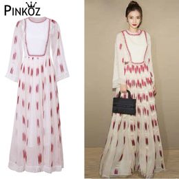 Luxury Runway Women Maxi Dress Spring Fashion Embroidery Lace Pacthwork Celebrity Style Party Evening 210421