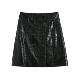 BLSQR Black Button-up PU Leather Women Skirt High Waist Female Mini A-line Party Club Wear Ladies Sexy Short 210430