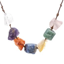 Irregular Natural Crystal Stone Rope Yoga Energy Healing Pendant Necklaces For Women Girl Fashion Party Club Punk Jewelry