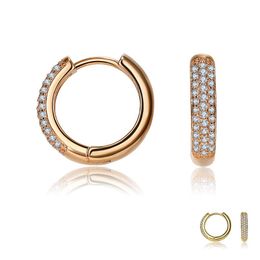 Round Gold Color Luxurious Hoop Earrings For Women Double Row Clear Cubic Zirconia Earring Wedding Female Fashion Jewelry & Huggie