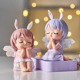 Cute Angel Figurines Resin Girl Statue Mini Garden Accessories Christmas Decorations Modern Home Decor Children Bedroom Decor 210607