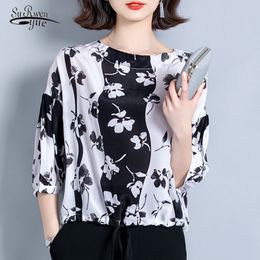 Summer Silk Shirt Women Print Plus Size Office Lady Tops Blusas Mujer De Moda High Quality Blouses Femme 10159 210521