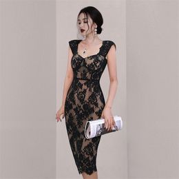 korean summer skirt lace wrap buttocks self cultivation temperament thin sexy square collar office party for women dresses 210602