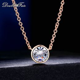 Double Fair Simple Style Cubic Zirconia Necklaces &Pendants Rose Gold Colour Fashion Jewellery For Women Chain Accessiories DFN454