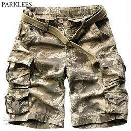 Military Style Camouflage Cargo Shorts Men Casual Knee Length Work Shorts Homme Multi-pocket Loose Casual Short Masculino 210522
