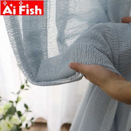 Simple Modern Solid Tulle Decorative Bee Net Gauze Design Solid Curtains For Living Room Pure White Linen Curtain Drapes MY221#5 210712