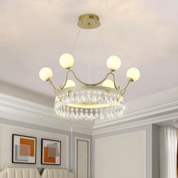 Modern Crown Crystal Chandeliers Parlour Dining Room Bedroom Round Chandelier G9 Matte Gold Cord Adjustable Country Style Lamp Pendant Lamps