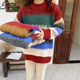 Hsa Fall Fashion Sweater Pullovers Knitwear Women Autumn Winter Rainbow Striped Pullover Sweater Pull Femme Hiver 210716
