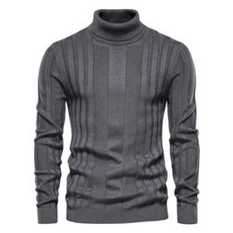 AIOPESON Slim Fit Pullovers Turtleneck Men Casual Basic Solid Color Warm Striped Sweater Mens Winter Fashion Sweaters Male 211008