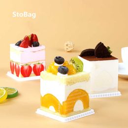 StoBag 50pcs Transparent West Point Mousse Cake Hard Edge Fruit Cake Cheese Cut Packaging Box Baby Show Chrimas 210602