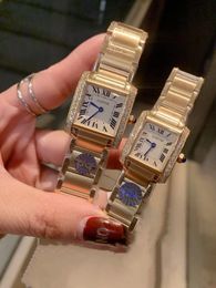 Classic Women Quartz Watch Francaise Cz Diamond Square Roman Dial Clock Rectangle Stainless Steel Panthere Wristwatch 25 20mm