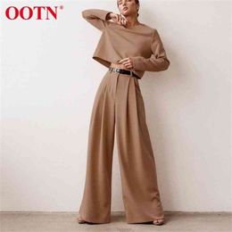 OOTN Street High Waist Wide Leg Pants Plus Size Women Solid Loose Streetwear Khaki Trousers Female Elegant Long Spring 210915