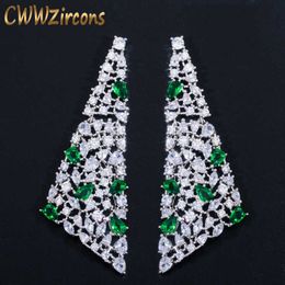 Unique Triangle Multi Cubic Zirconia Statement Large Long Drop Women Wedding Party Earrings with Green Crystal CZ608 210714