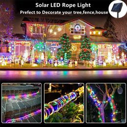 Christmas Decoration Street Garland Led Solar Festoon Fairy Tube Rope String Lights 7/12/22M For Year Wedding Outdoor Decor 211109