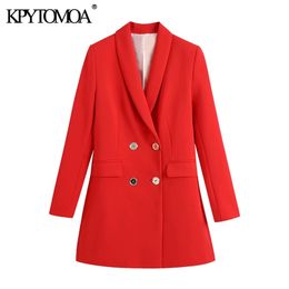 KPYTOMOA Women Fashion Office Wear Double Breasted Blazer Coat Vintage Long Sleeve Flap Pockets Female Outerwear Chic Veste 211006