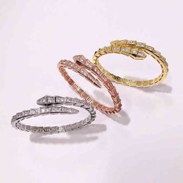 Charm Bracelets 01 Sparkle Baojia Snake Shaped Multi Section Full Diamond Elastic Open Bracelet with Gold Plated Copper