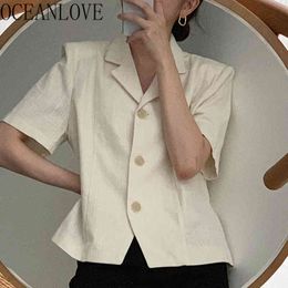 Brief Fashion Office Lady Women Shirts Solid Notched Summer Blusas Korean Vintage Elegant Chic Blouses 16988 210415