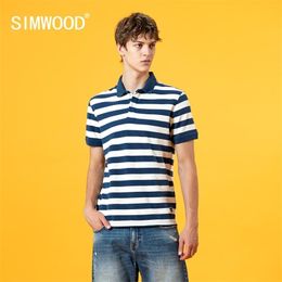 SIMWOOD Autumn New Blue Striped Polo Shirt Men 100% Cotton 230g Thick Tops High Qulaity Plus Size Breathable Polo SJ130968 210401