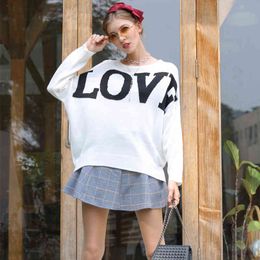 Fashion Love Printing Sweater For Women High Street Casual O-neck Batwing Sleeve Knitted Top Jumper Sweet Pullover Sweater 210412