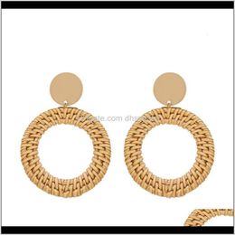 Dangle & Chandelier Delivery 2021 Simple Bamboo Round Drop For Women Korea Handmade Rattan St Braid Alloy Hook Circle Earrings Party Jewellery