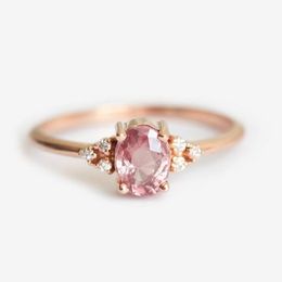 Wedding Rings Dainty Pink Oval Crystal Ring For Women Simple Style Engagement Finger Love Ladys Fashion Jewellery Gifts