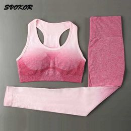 SVOKOR Yoga Set SeamlGym Sets Women Gradient FitnSports Suit Workout FitnSportswear Stretch Sportswear X0629