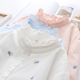 HSA Japanese Preppy Style Autumn Spring Women White Shirt Stand Collar Ruffles Feminino Blusas Cute Kawaii Sweet Lolita Girl Top 210417