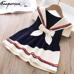 Cute Korean Baby Girls Clothes Fall Knit Sweater Dress Winter Toddler Bow Tie Sleeveless Princess Kids Costume Vestidos 210508