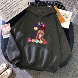 Toradora Anime Print Man Hoodie Casual Pocket Harajuku Hooded Clothes Mens Fashion Cartoons Punk Hip Hop Sweatshirts with Hooded H1227