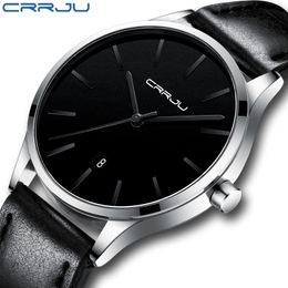 Watches For Men CRRJU Fashion Casual Waterproof Watch for Man Leather Quartz Watch Men's Dress Calendar Watch Relogio Masculino 210517