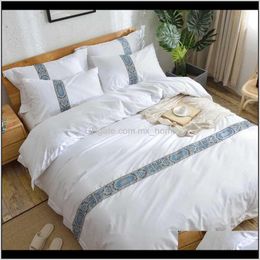 Sets Supplies Textiles Home & Garden5 Stars Egyptian Cotton Luxury King Queen Size Bedding Ers Classical El Duvet Bed Embroidery Set White Er