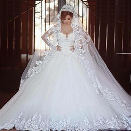 Long Sleeves Saidmhamad Lace Applique Crystals Ball Gown Wedding Dresses Chapel Train Amazing New Bridal Gowns s