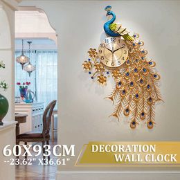 93x60cm Peacock Quartz Wall Clock European Modern Simple Personality Creative Living Room Decorated Bedroom Silent Wall Watch 210930