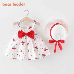 Baby Girls Dress Summer Kids Sleeveless Print Floral Birthday Party Princess With Hat 2Pcs Toddler Clothes 210429