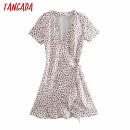 Summer Women Flowers Print French Style Short Sleeve Ladies Mini Dress Vestidos 3D06 210416