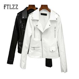 Women Biker Leather Jacket Ladies Street Spring Autumn Zipper White Punk Outwear Female Moto Faux Coats 210525