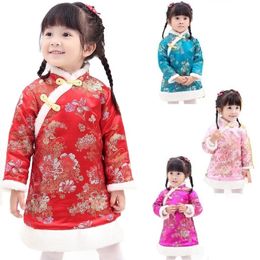 Chinese Spring Festival Baby Girls Dress Coat Thick Quilted Winter Girl Clothes Chi-pao Dresses Children Cheongsam Qipao Jackets 210413