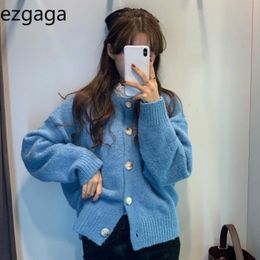 Ezgaga Tender Sweater Women Autumn Winter Fashion O-Neck Thick Solid Loose Outwear Warm Ladies Knitted Cardigan Soft Elegant 210430