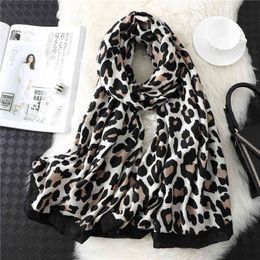 2021 Designer brand women scarf leopard print cotton large size pashmina lady shawls winter warm animal pattern foulard hijabs