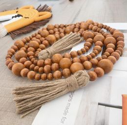 2021Farmhouse Decor Natural Wooden Tassel Bead Chain Hand Made Wood Decoration Beads Hemp Rope Home Hanging