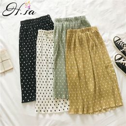 Hsa Korean Style Long Women For Spring Summer Black White Polka Dots High Waist Sun School Midi Pleated Skirt Female 210417