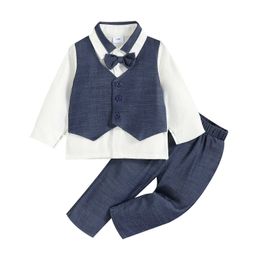 Baby Suits Sets Outfits Tops Pants Suit Long Sleeve Lapel Bow Tie Long Straight Trousers for Boys G1023